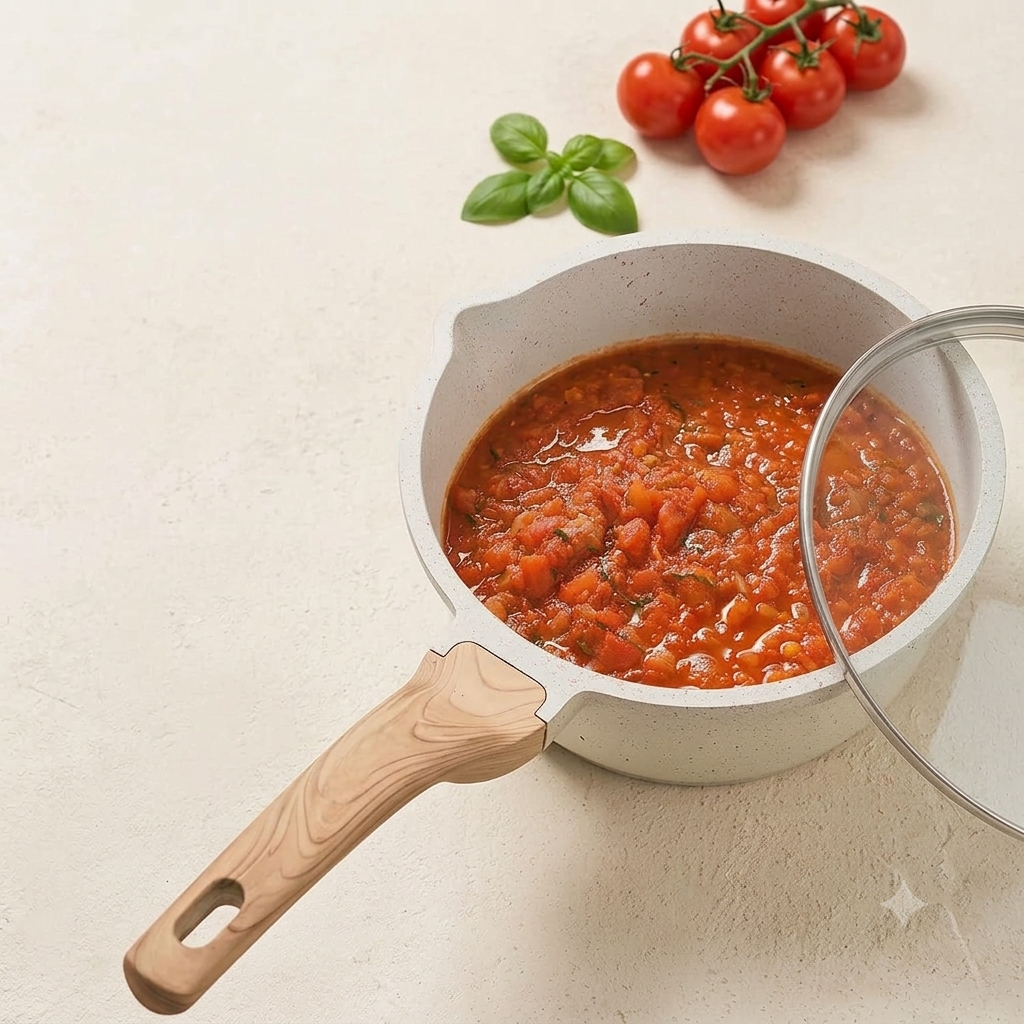 Cazo de Granito Antiadherente con Tapa y Pico Vertedor (2.4 L) — Apto para Todo Tipo de Cocinas