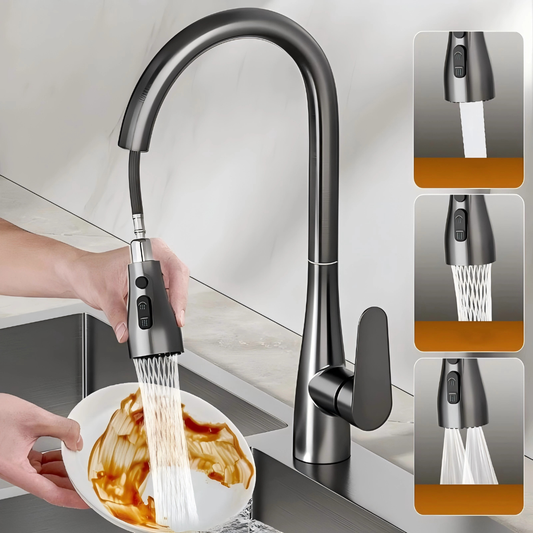 Grifo de cocina extraíble y giratorio 360°, mezclador monomando de agua fría y caliente, ideal para fregadero de cocina o baño.