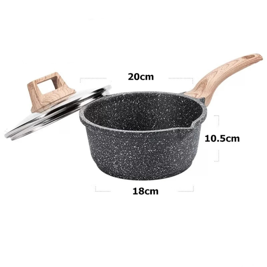 Cazo de Granito Antiadherente con Tapa y Pico Vertedor (2.4 L) — Apto para Todo Tipo de Cocinas
