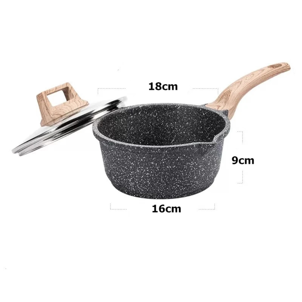 Cazo de Granito Antiadherente con Tapa y Pico Vertedor (2.4 L) — Apto para Todo Tipo de Cocinas