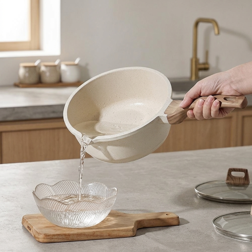Cazo de Granito Antiadherente con Tapa y Pico Vertedor (2.4 L) — Apto para Todo Tipo de Cocinas