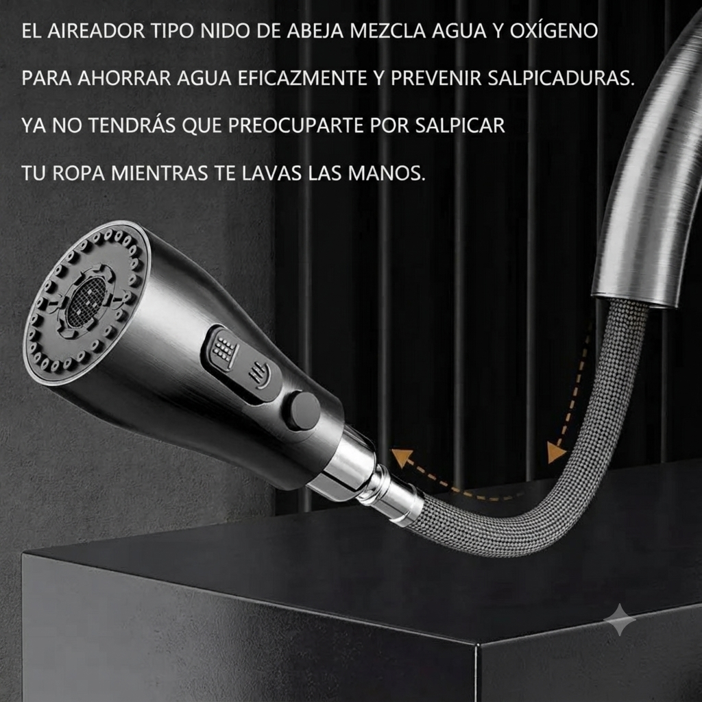 Grifo de cocina extraíble y giratorio 360°, mezclador monomando de agua fría y caliente, ideal para fregadero de cocina o baño.
