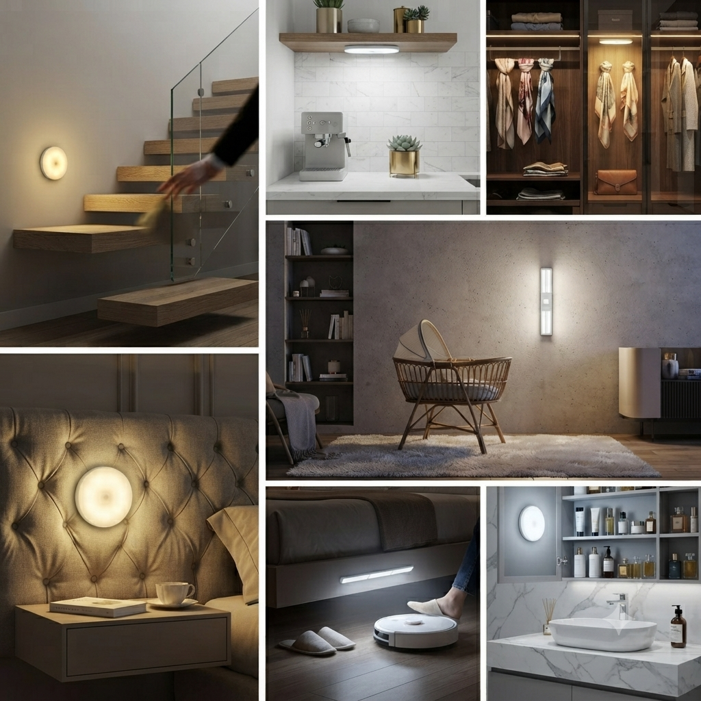 Luz nocturna con sensor de movimiento: lámpara detectora LED inalámbrica para dormitorio, escalera, armario y decoración de habitaciones