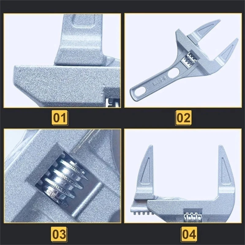 Llave ajustable de baño mini, ajustable, de sujeción fuerte, apertura grande, multifuncional, de aluminio, herramienta de reparación para baño
