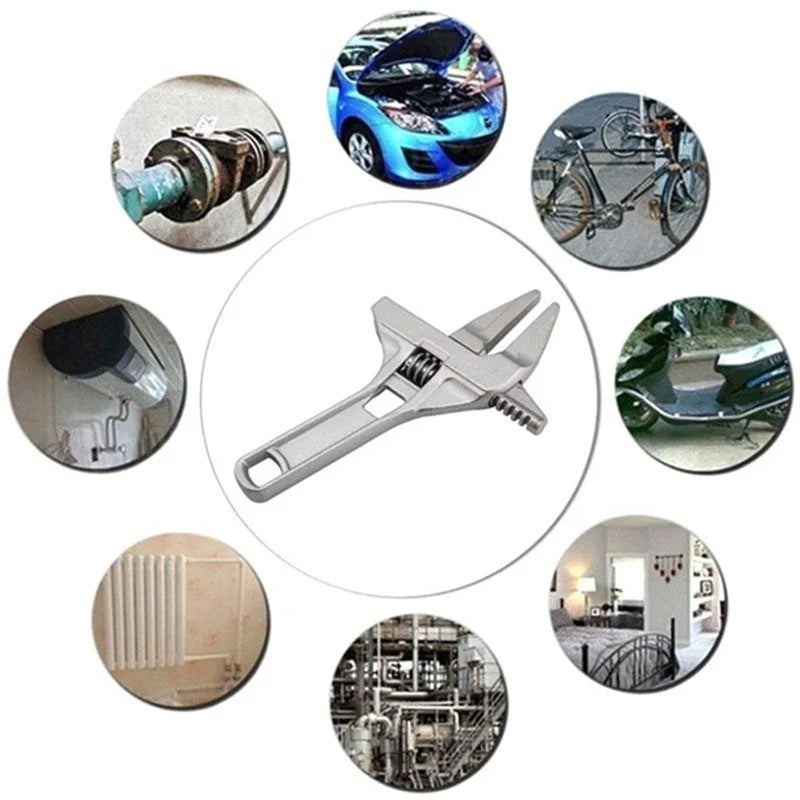 Llave ajustable de baño mini, ajustable, de sujeción fuerte, apertura grande, multifuncional, de aluminio, herramienta de reparación para baño