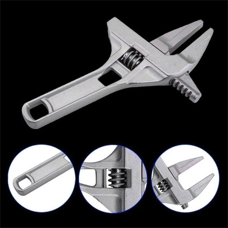 Llave ajustable de baño mini, ajustable, de sujeción fuerte, apertura grande, multifuncional, de aluminio, herramienta de reparación para baño